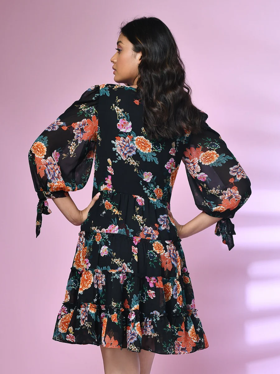 Black Printed Short Dress - Image 4