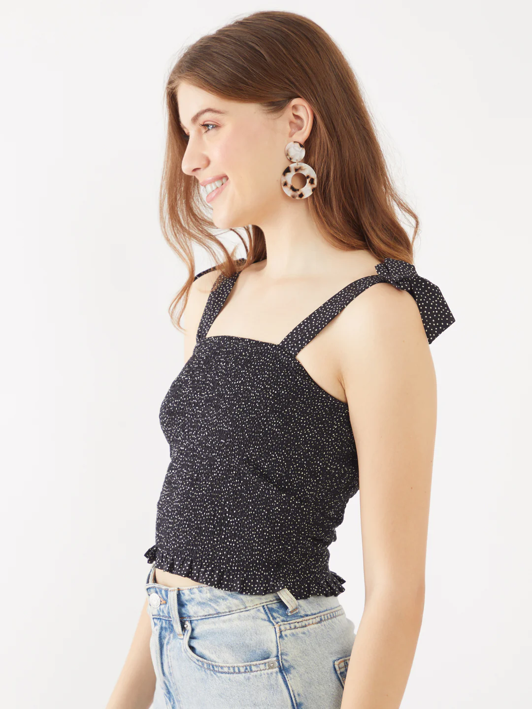 Black Printed Strappy Top - Image 3