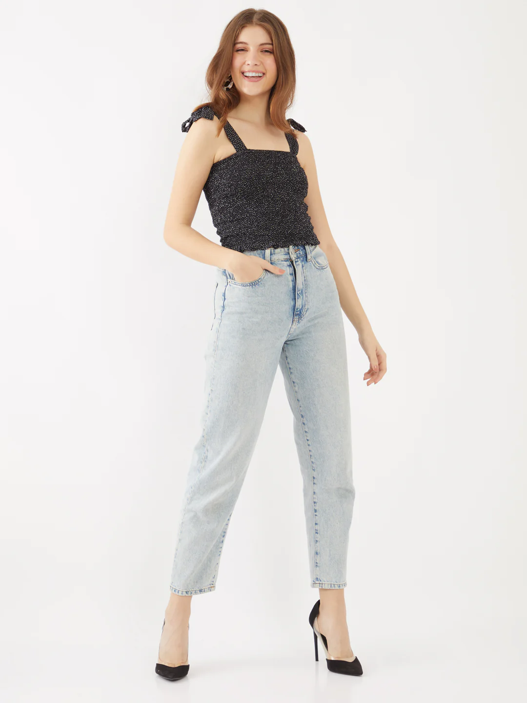 Black Printed Strappy Top - Image 5