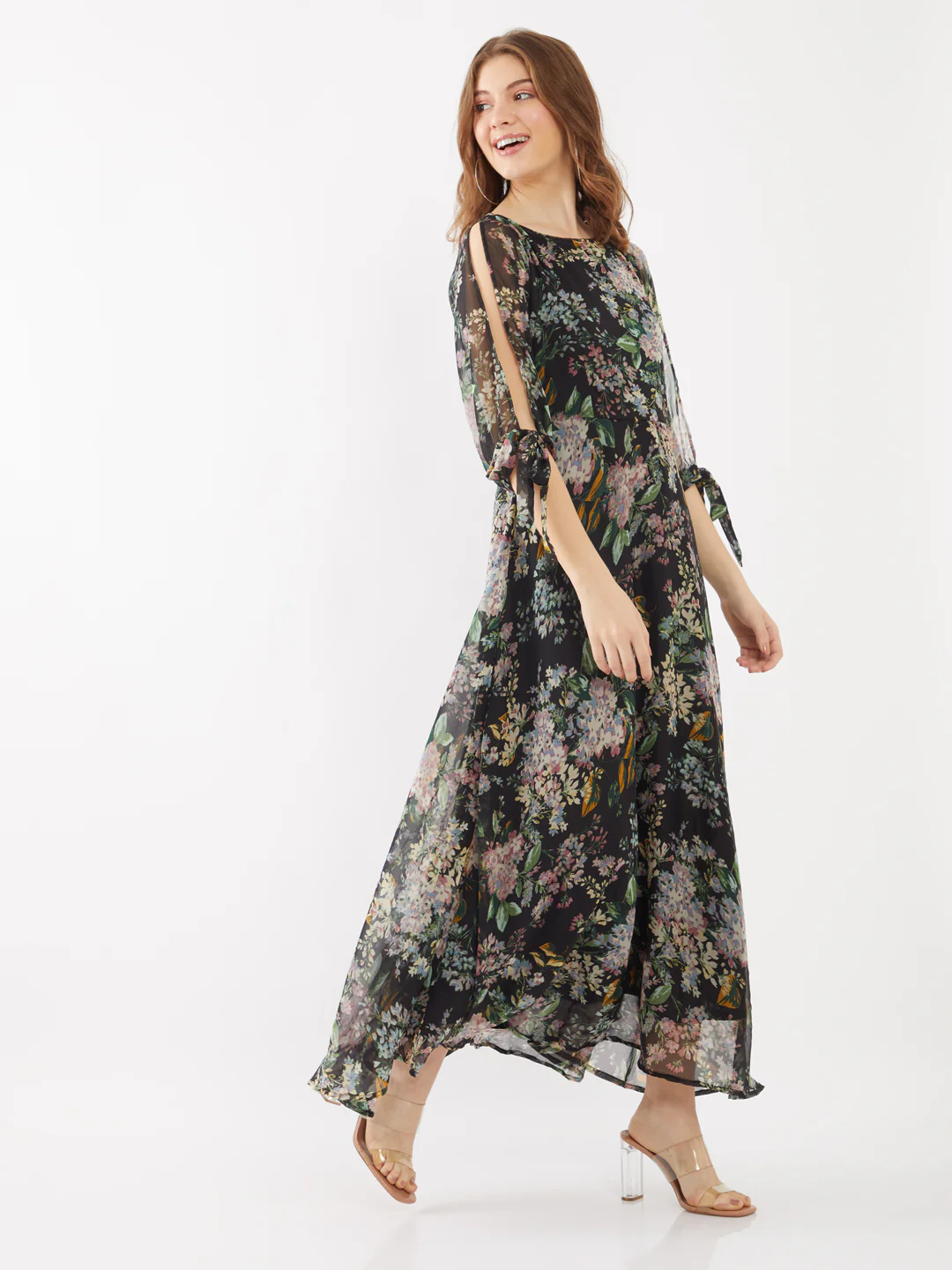 Black Printed Tie-Up Maxi - Image 3