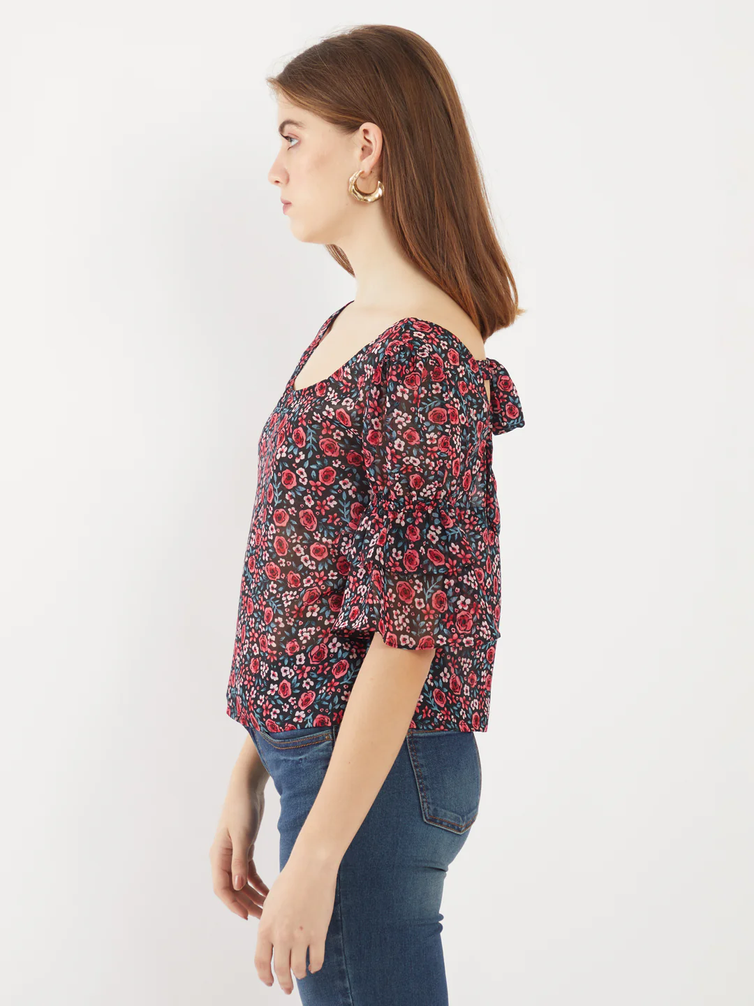 Black Printed Tie-Up Top - Image 3