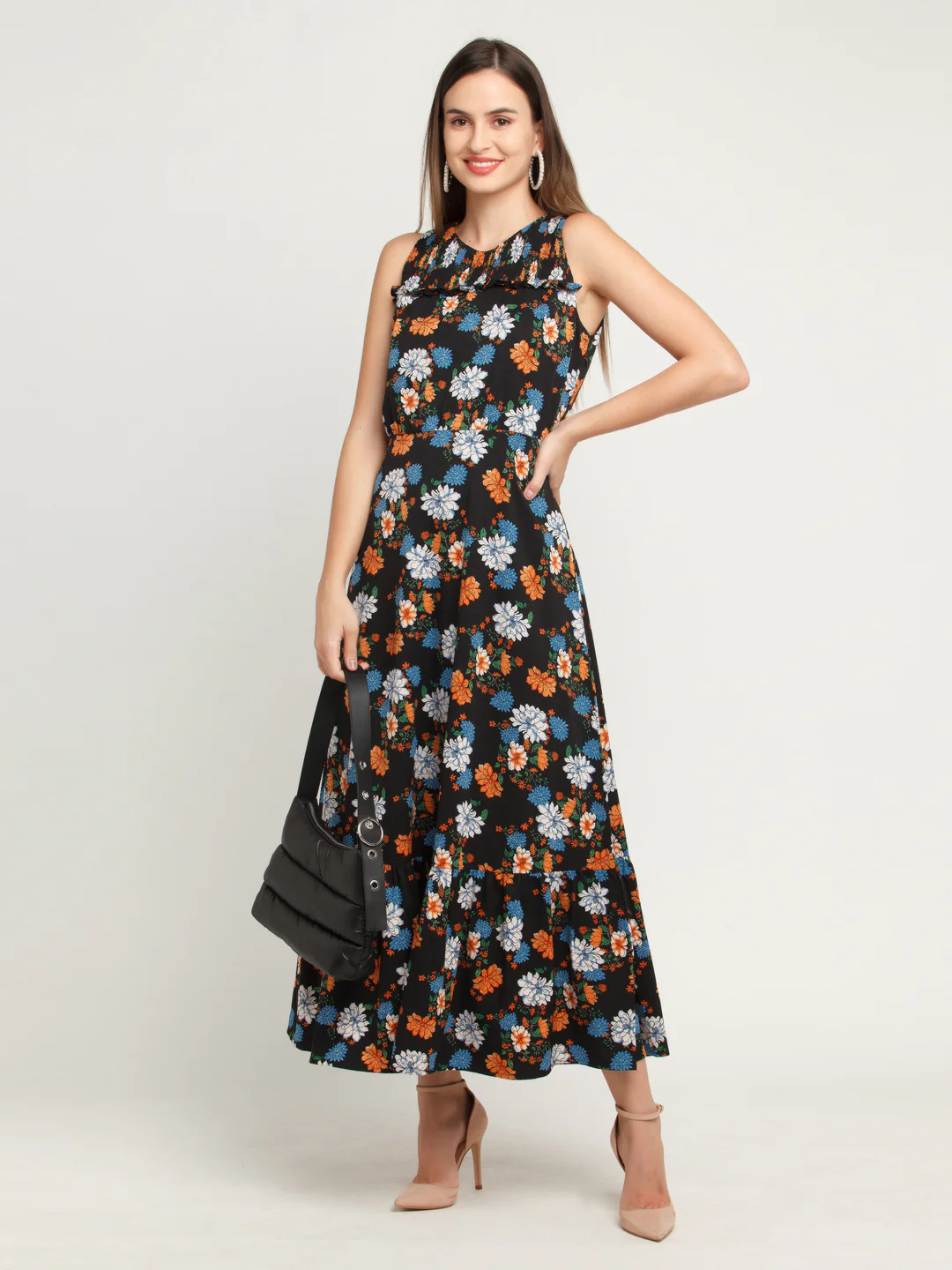 Black Printed Tiered Maxi Dress - Image 2