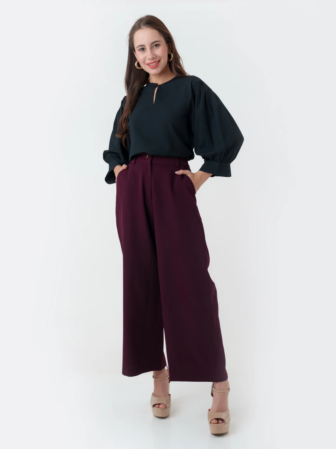 Black Self Design Regular Top