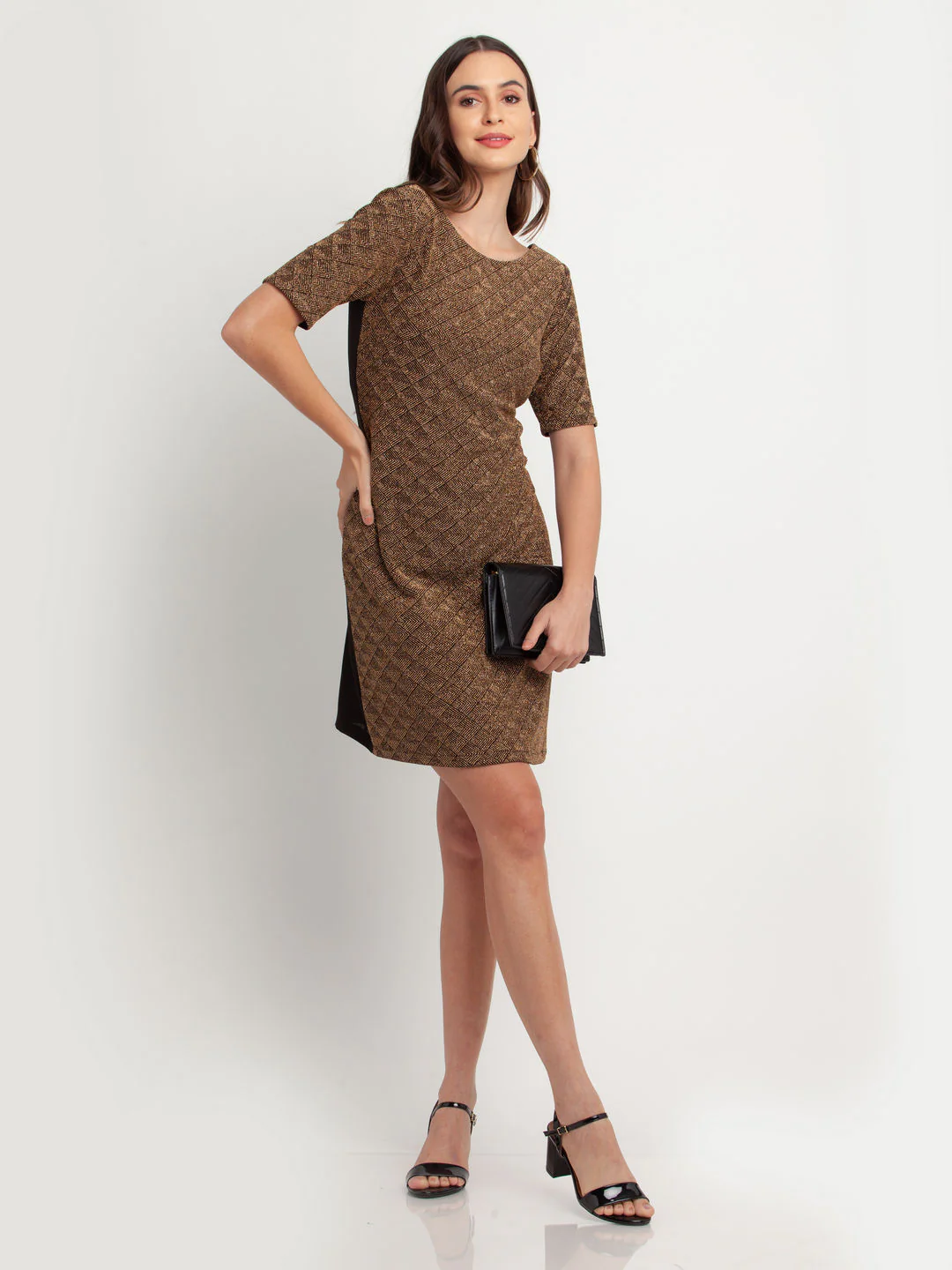 Black Self Design Short Dress