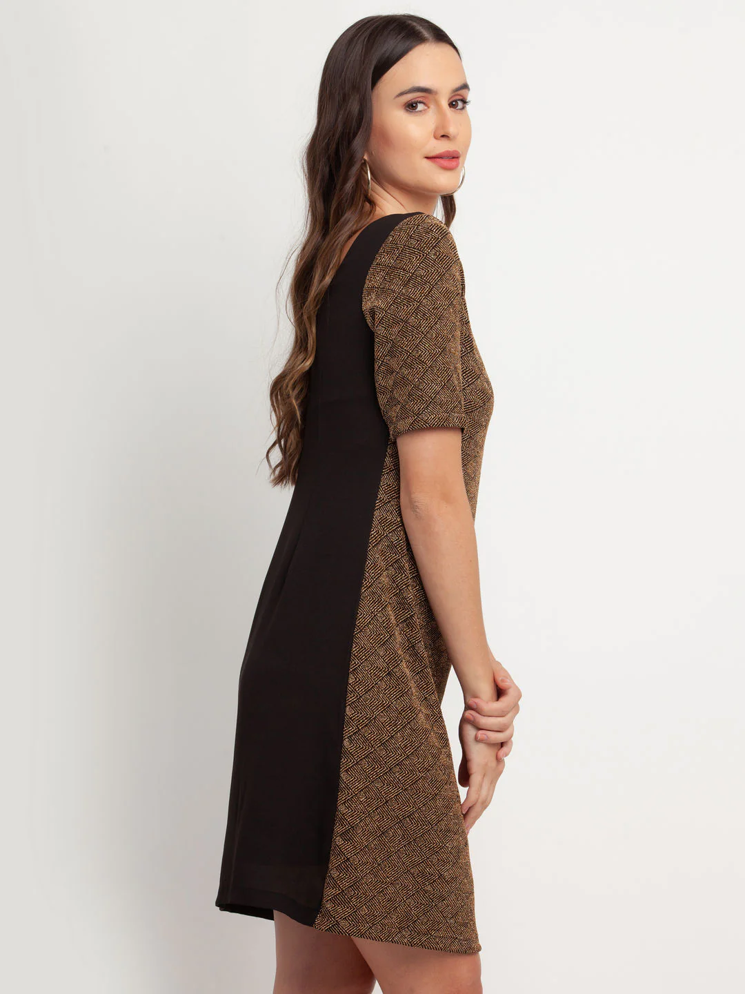 Black Self Design Short Dress - Image 3