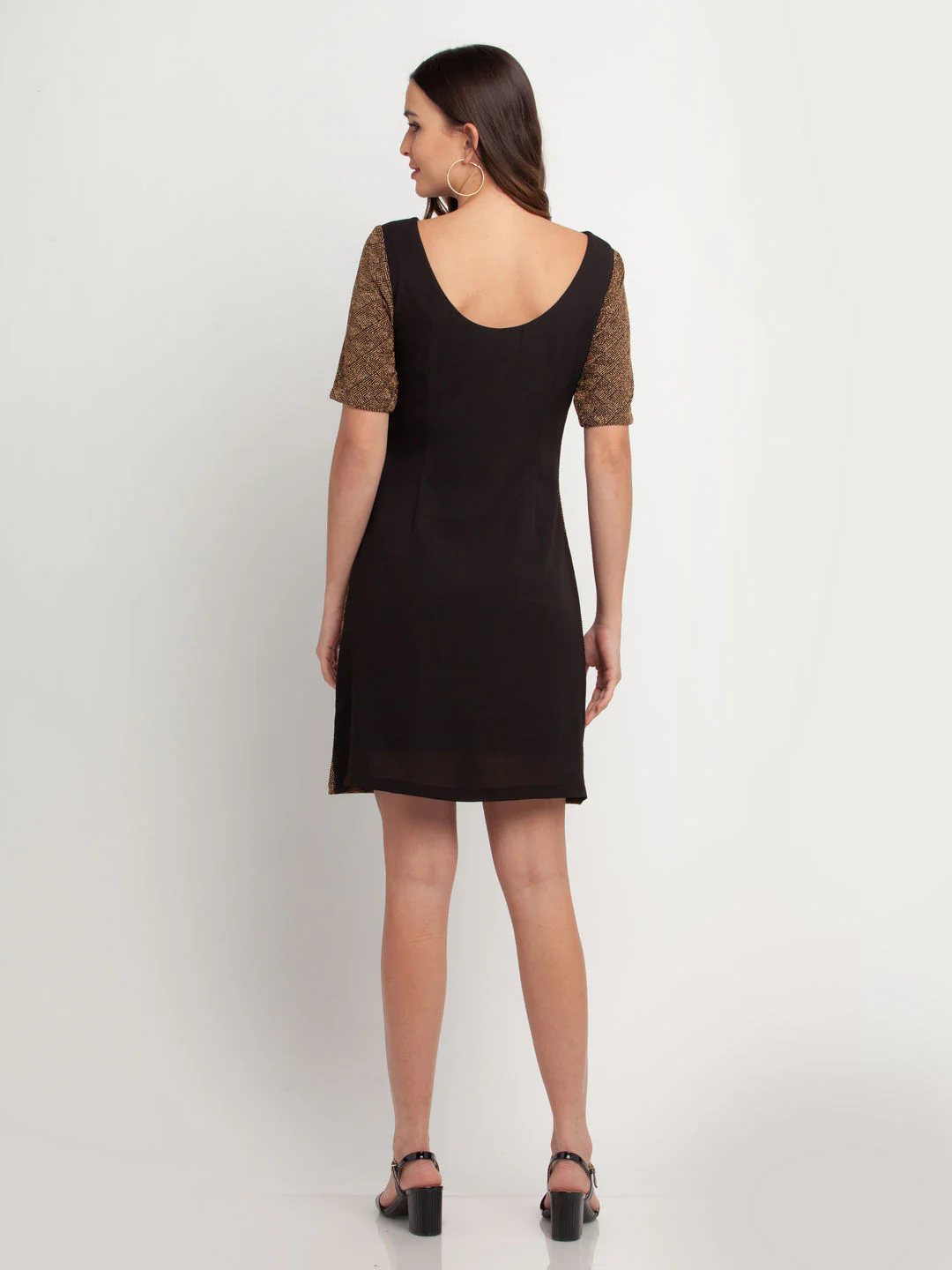 Black Self Design Short Dress - Image 4