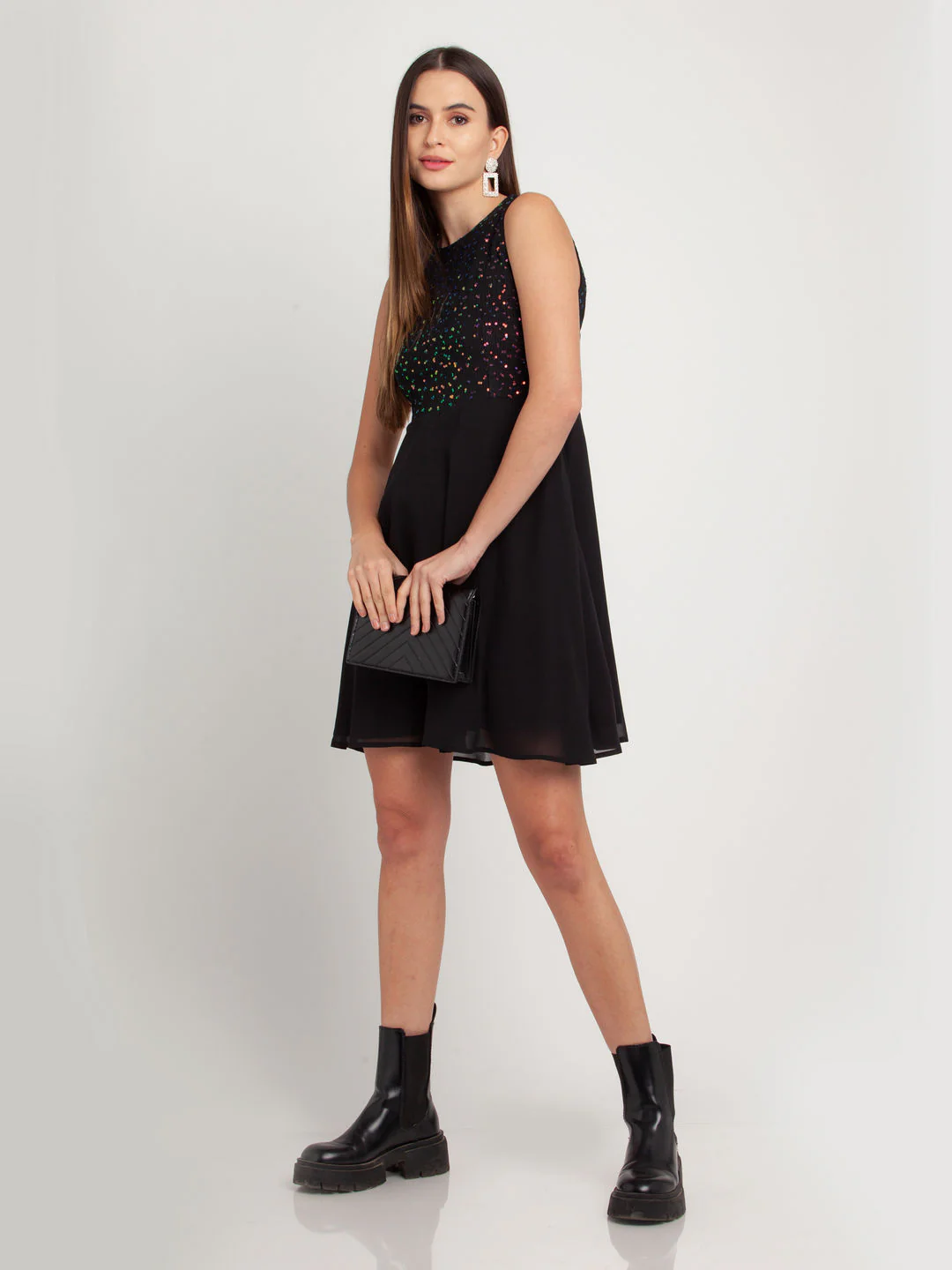 Black Self Design Short Dress - Image 5