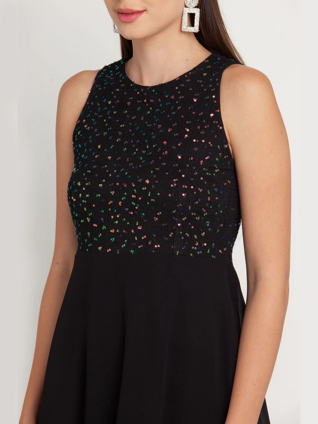 Black Self Design Short Dress - Image 6