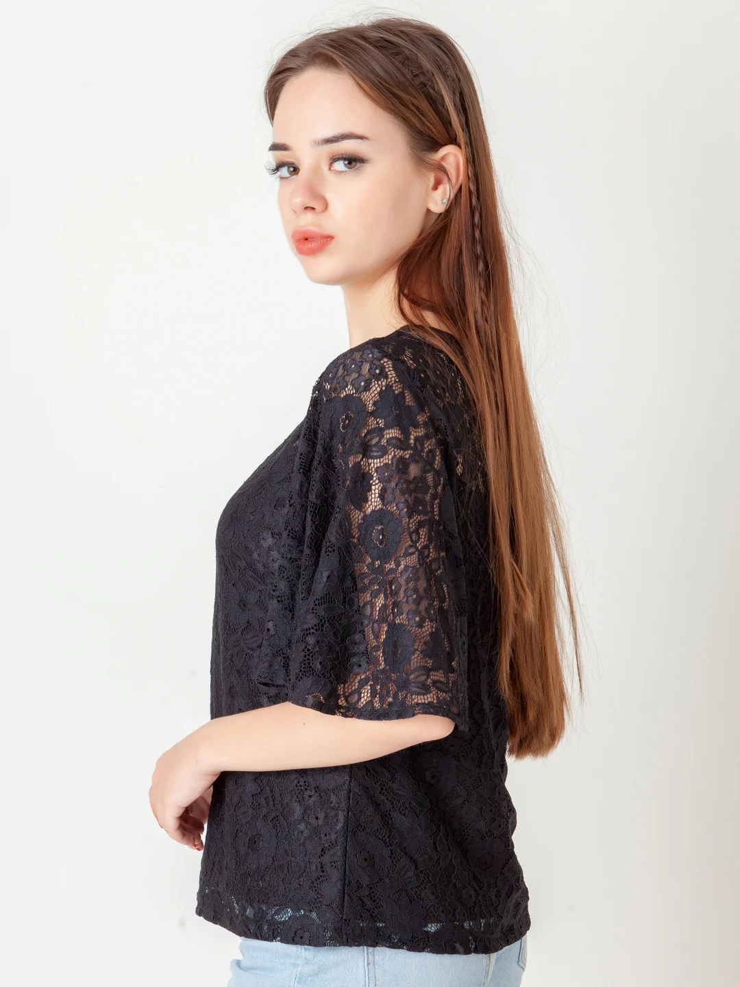 Black Self Designed Regular Top - Image 3
