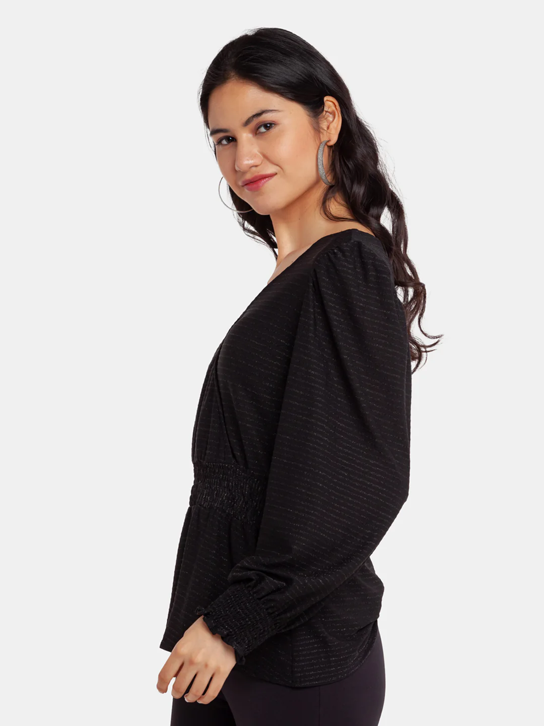 Black Shimmer Peplum Top - Image 3
