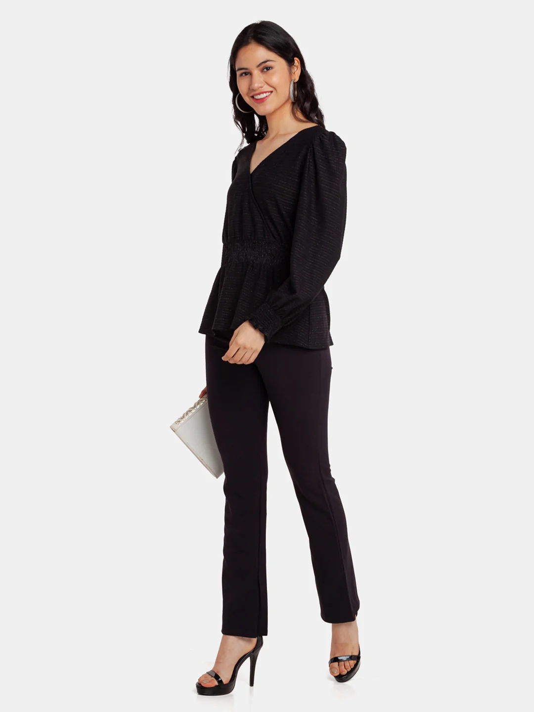 Black Shimmer Peplum Top - Image 5