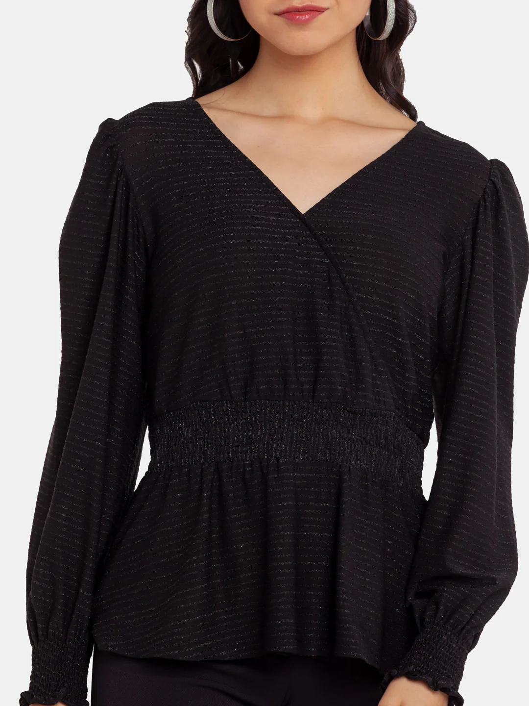 Black Shimmer Peplum Top - Image 6