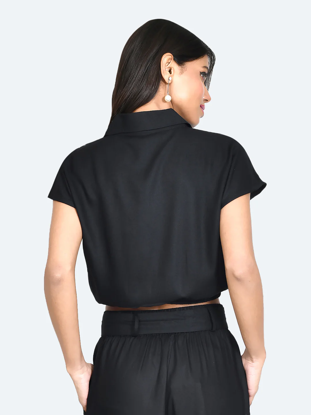 Black Solid Buttoned Top - Image 4