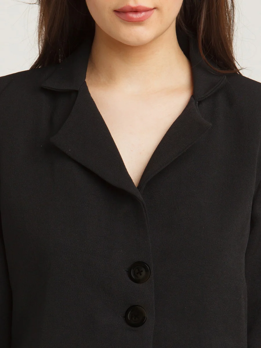Black Solid Crop Blazer - Image 6