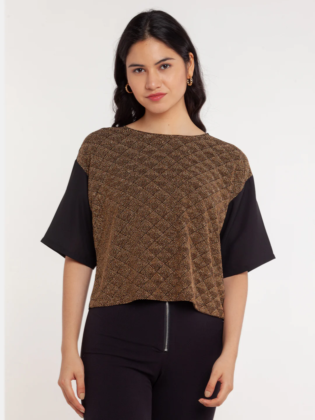 Black Solid Crop Top - Image 2