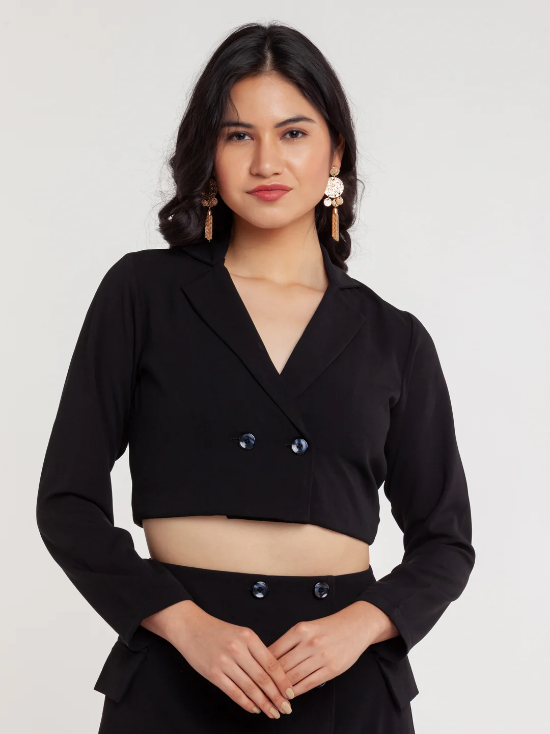 Black Solid Crop Top - Image 2