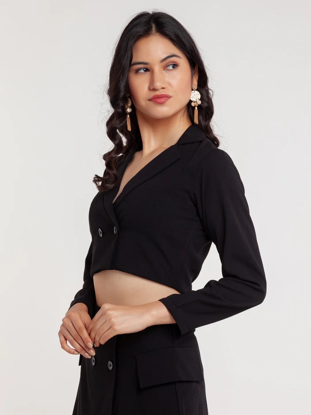 Black Solid Crop Top - Image 3