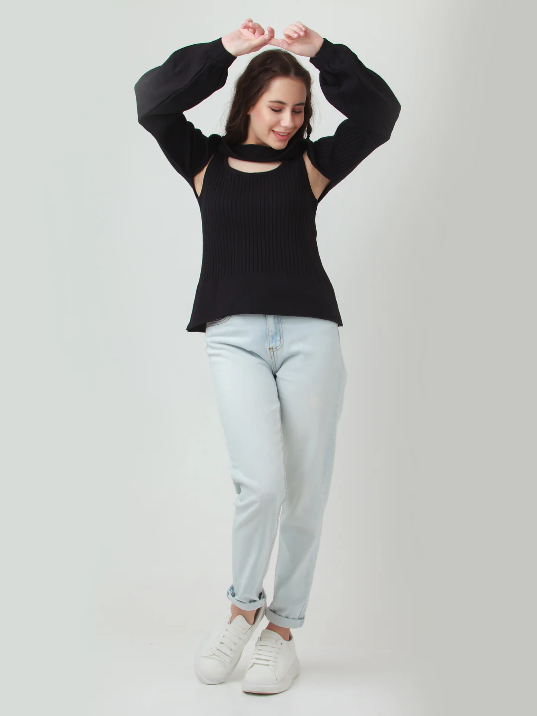 Black Solid Cut Out Sweater