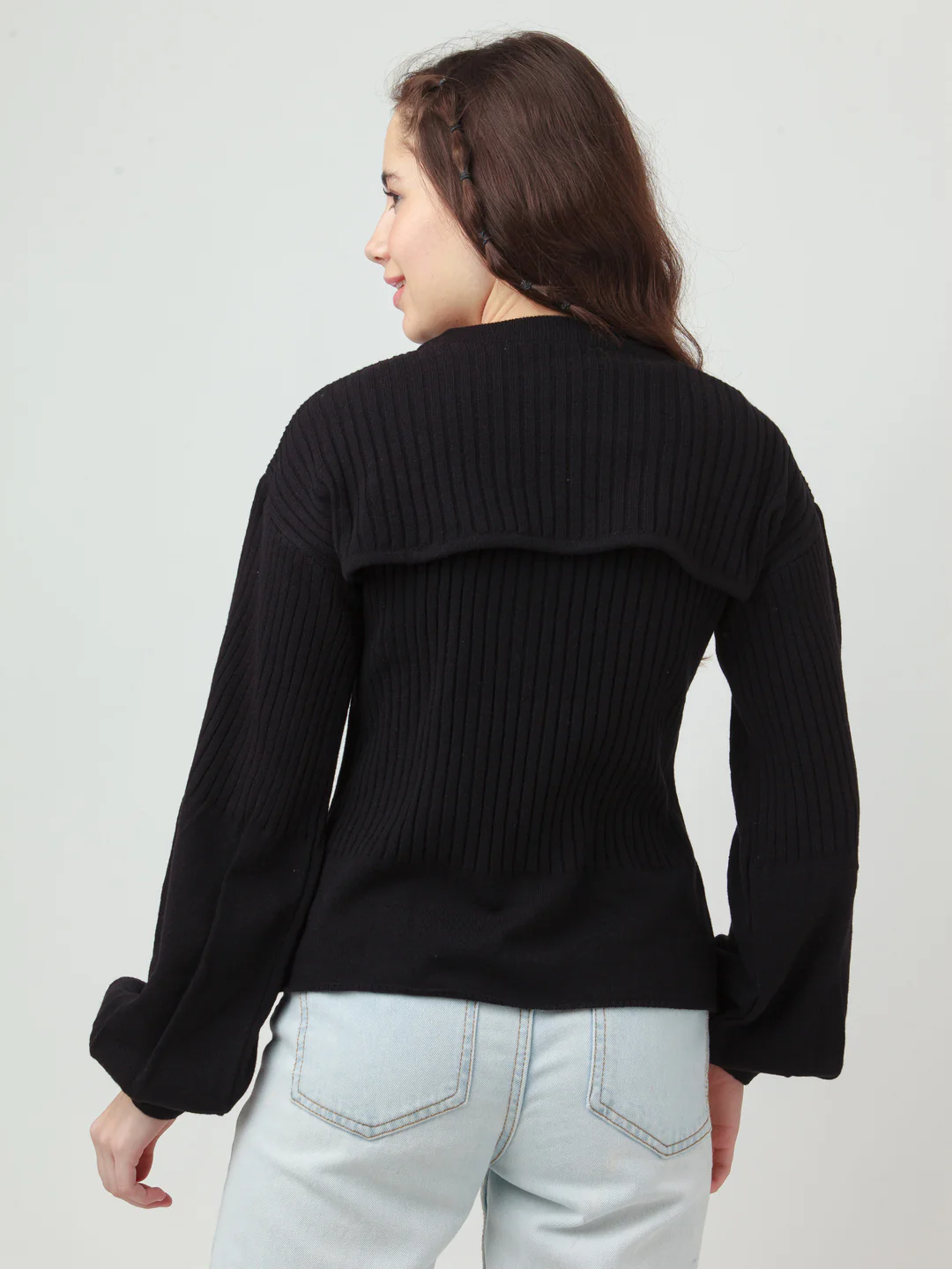 Black Solid Cut Out Sweater - Image 4