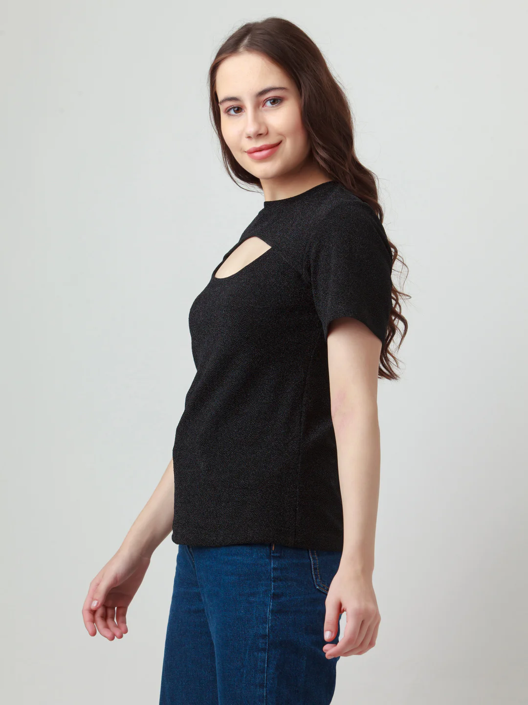 Black Solid Cut Out Top - Image 3