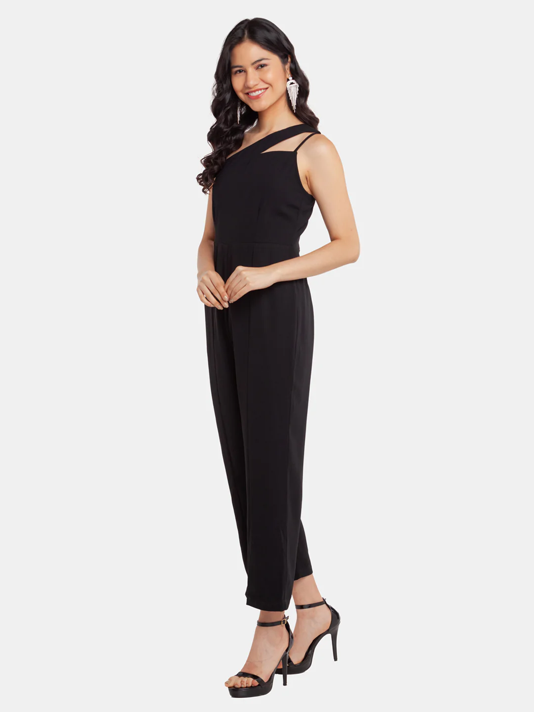 Black Solid Cutout Jumpsuit - Image 3