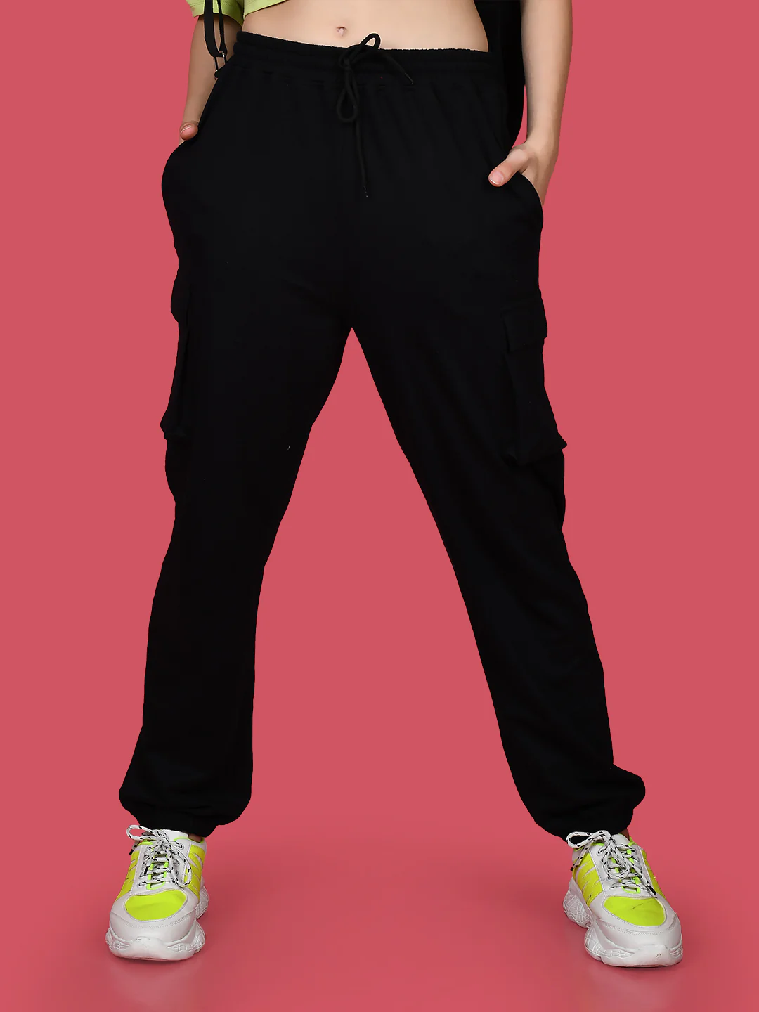 Black Solid Elasticated Joggers - Image 2
