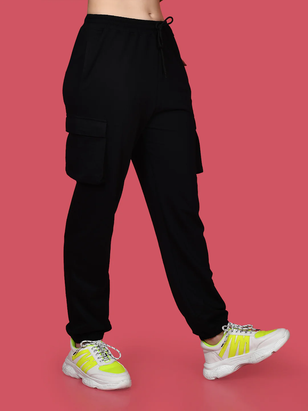 Black Solid Elasticated Joggers - Image 3