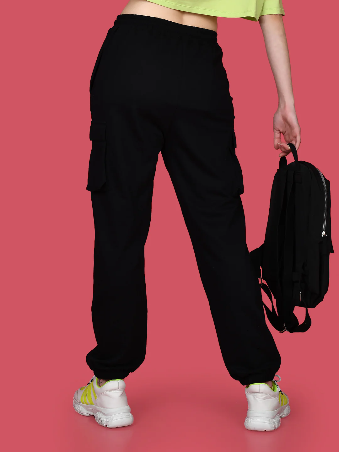 Black Solid Elasticated Joggers - Image 4