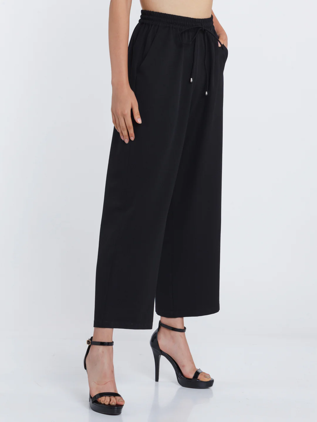 Black Solid Elasticated Trouser - Image 3