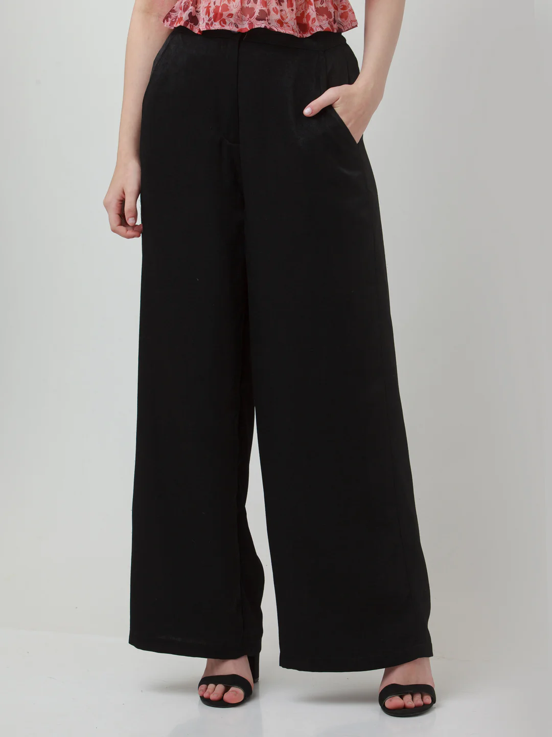 Black Solid Elasticated Trousers - Image 2