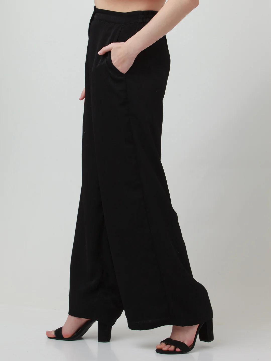 Black Solid Elasticated Trousers - Image 3