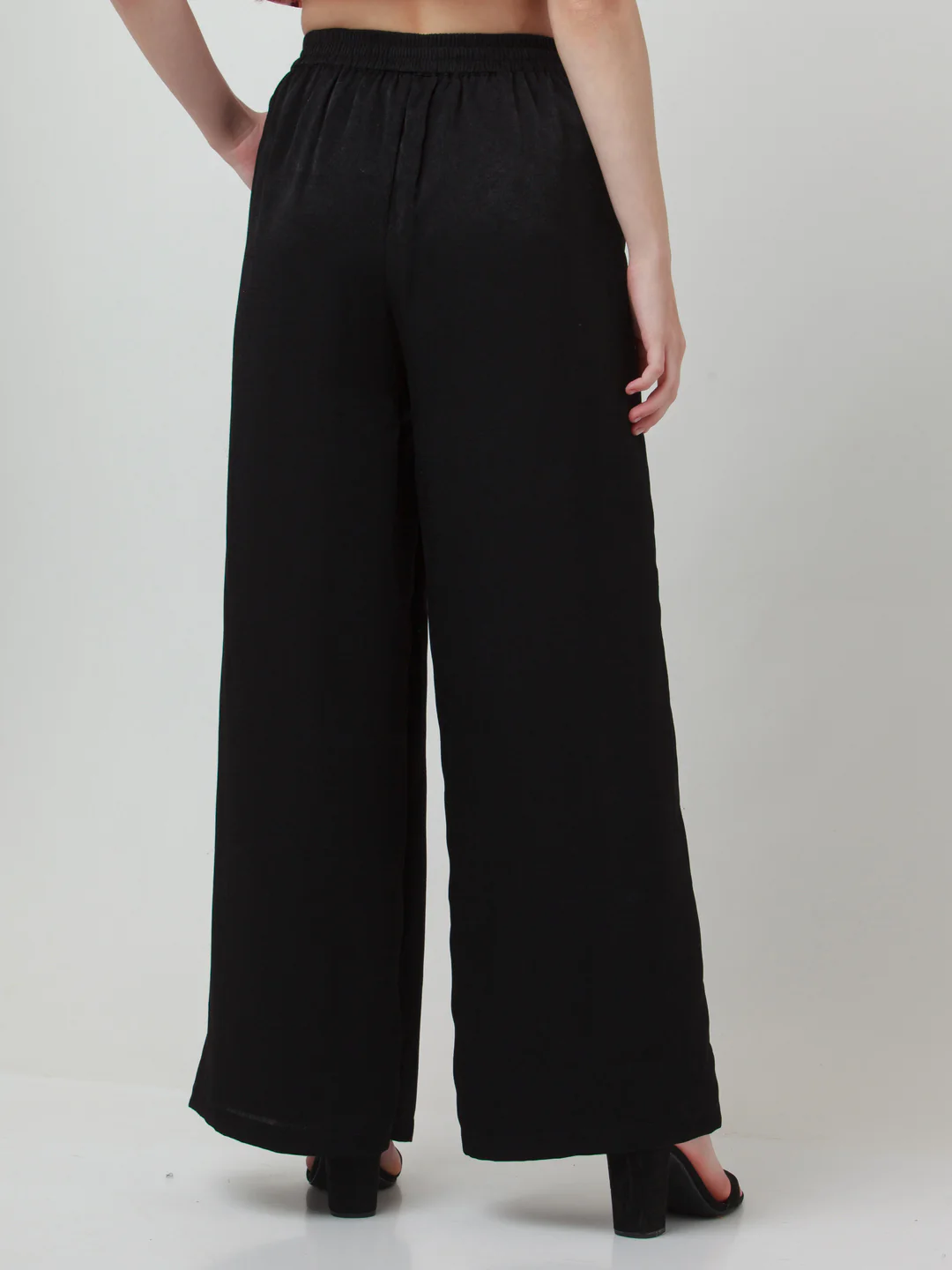 Black Solid Elasticated Trousers - Image 4