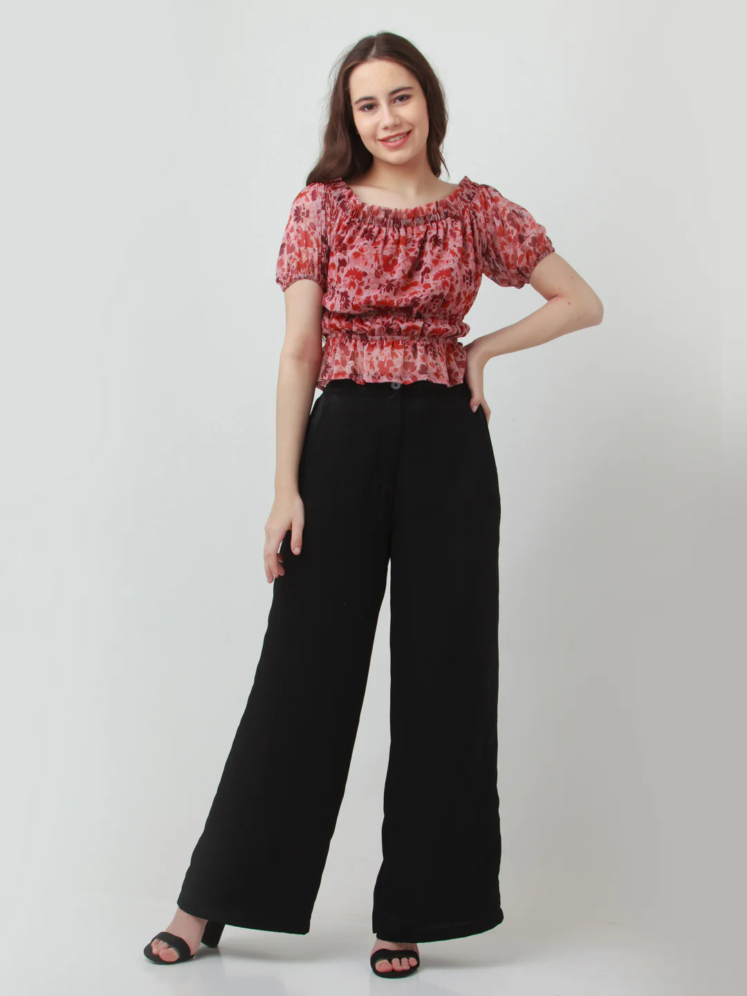 Black Solid Elasticated Trousers - Image 5
