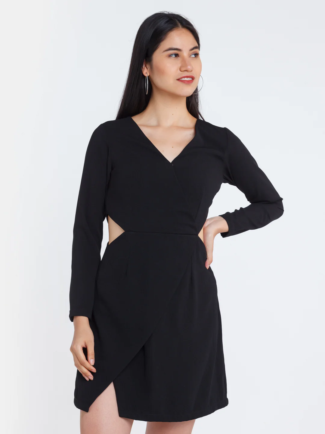 Black Solid Fitted Short Dress - Image 2
