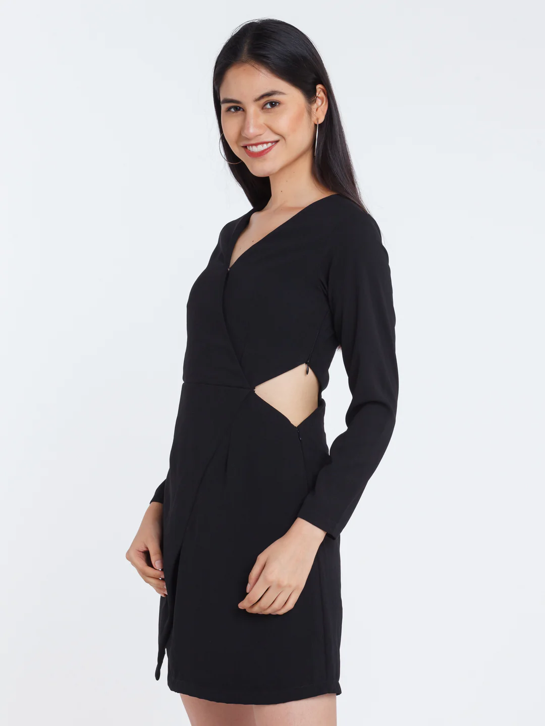 Black Solid Fitted Short Dress - Image 3