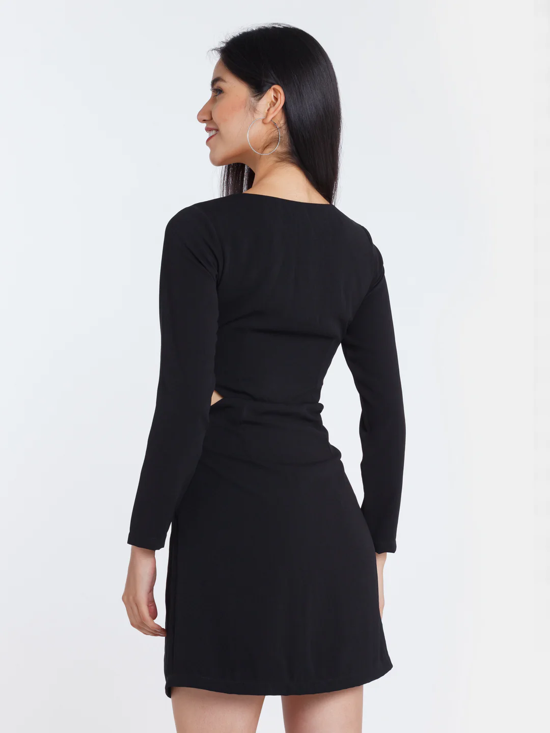 Black Solid Fitted Short Dress - Image 4