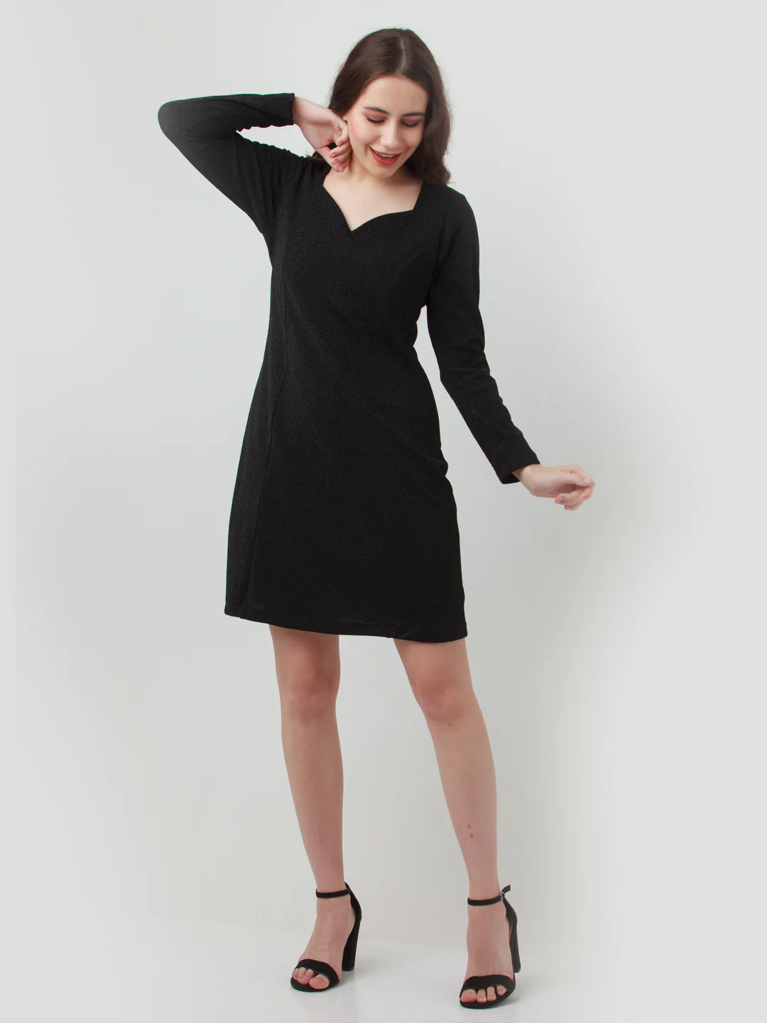 Black Solid Fitted Short Dress - Image 2