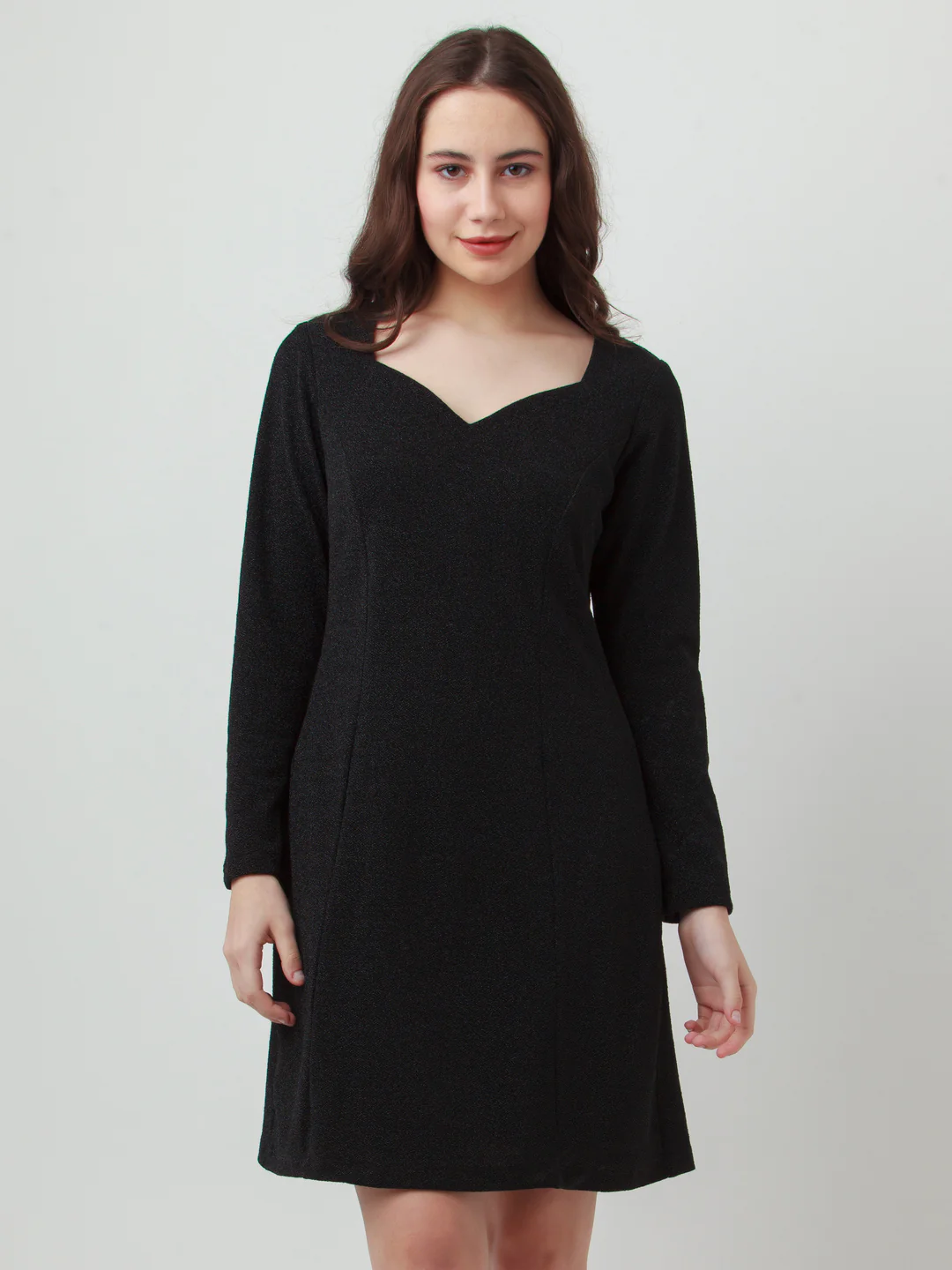 Black Solid Fitted Short Dress - Image 3