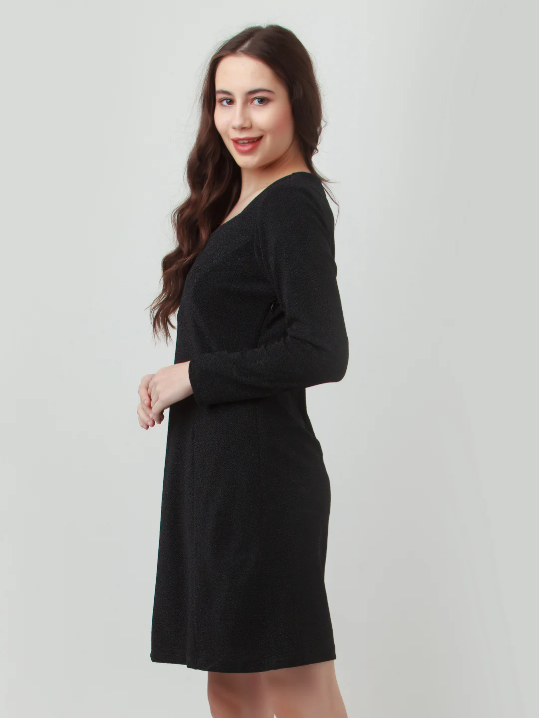 Black Solid Fitted Short Dress - Image 4