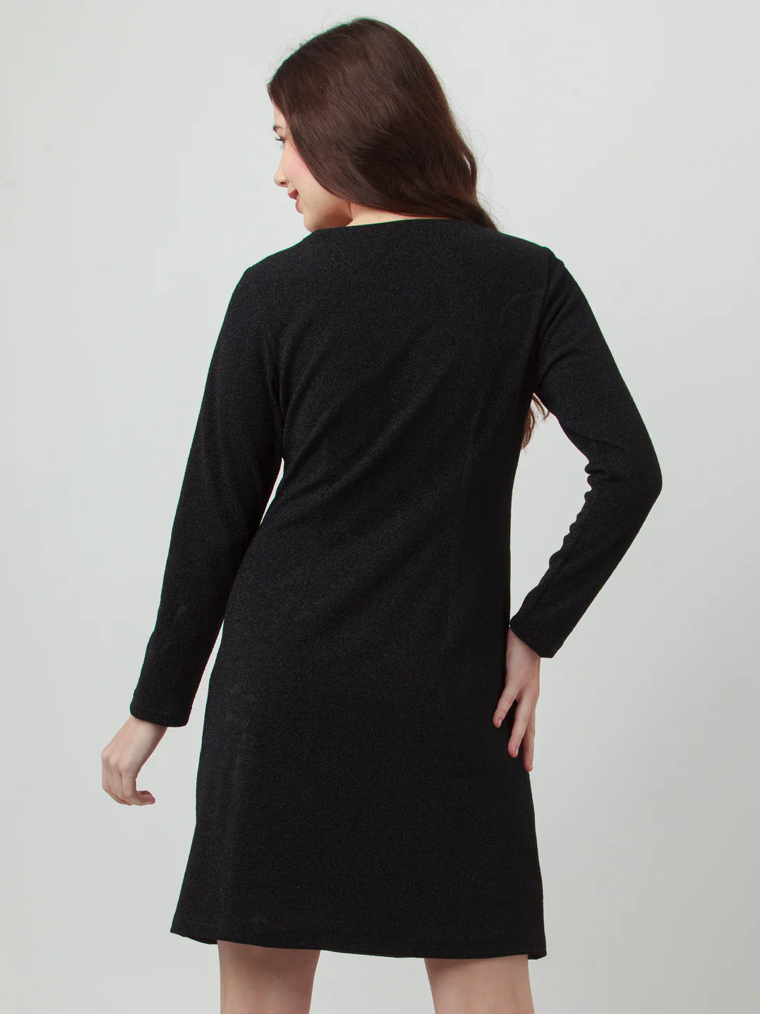 Black Solid Fitted Short Dress - Image 5