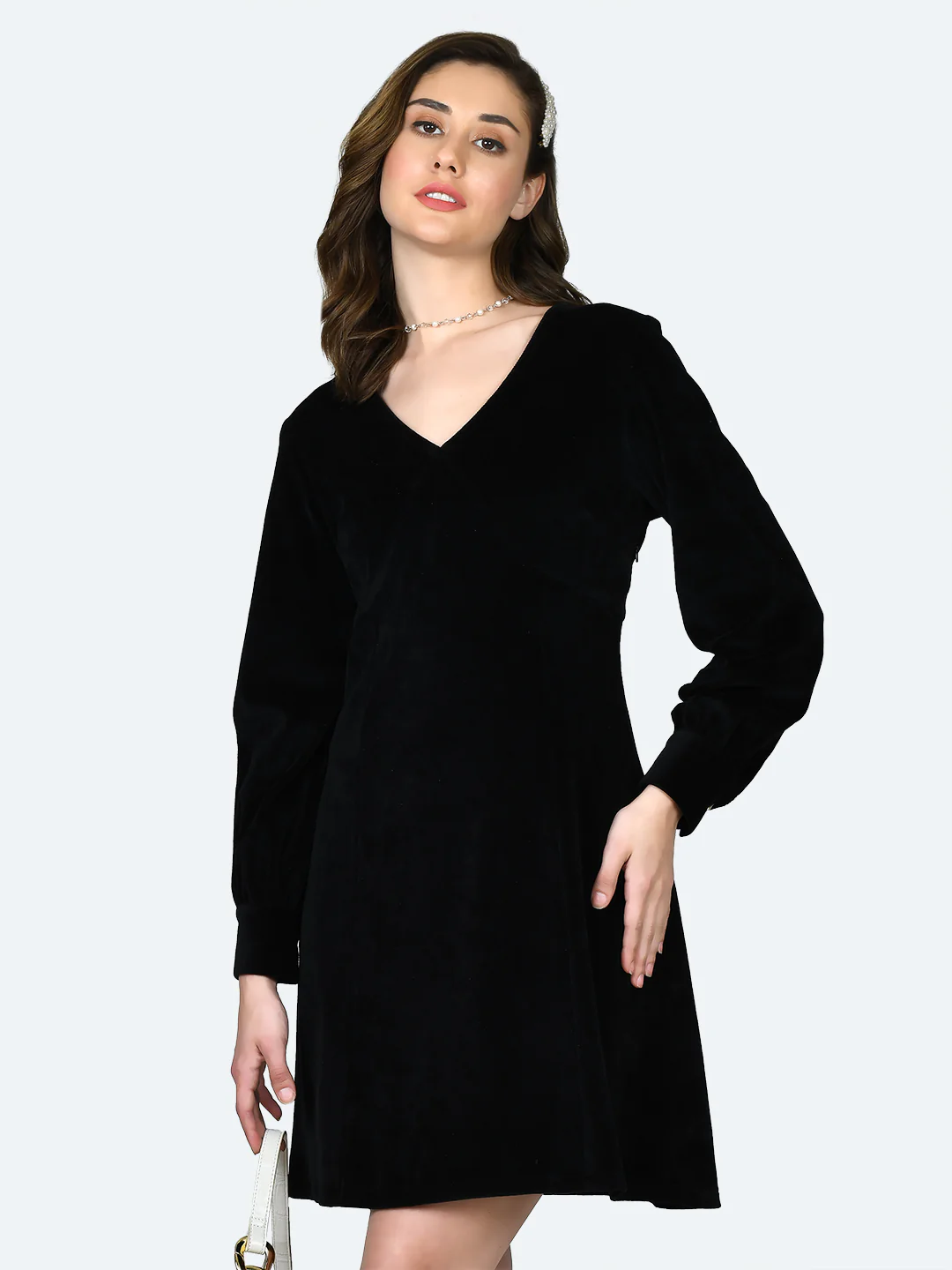 Black Solid Fitted Short Dress - Image 2