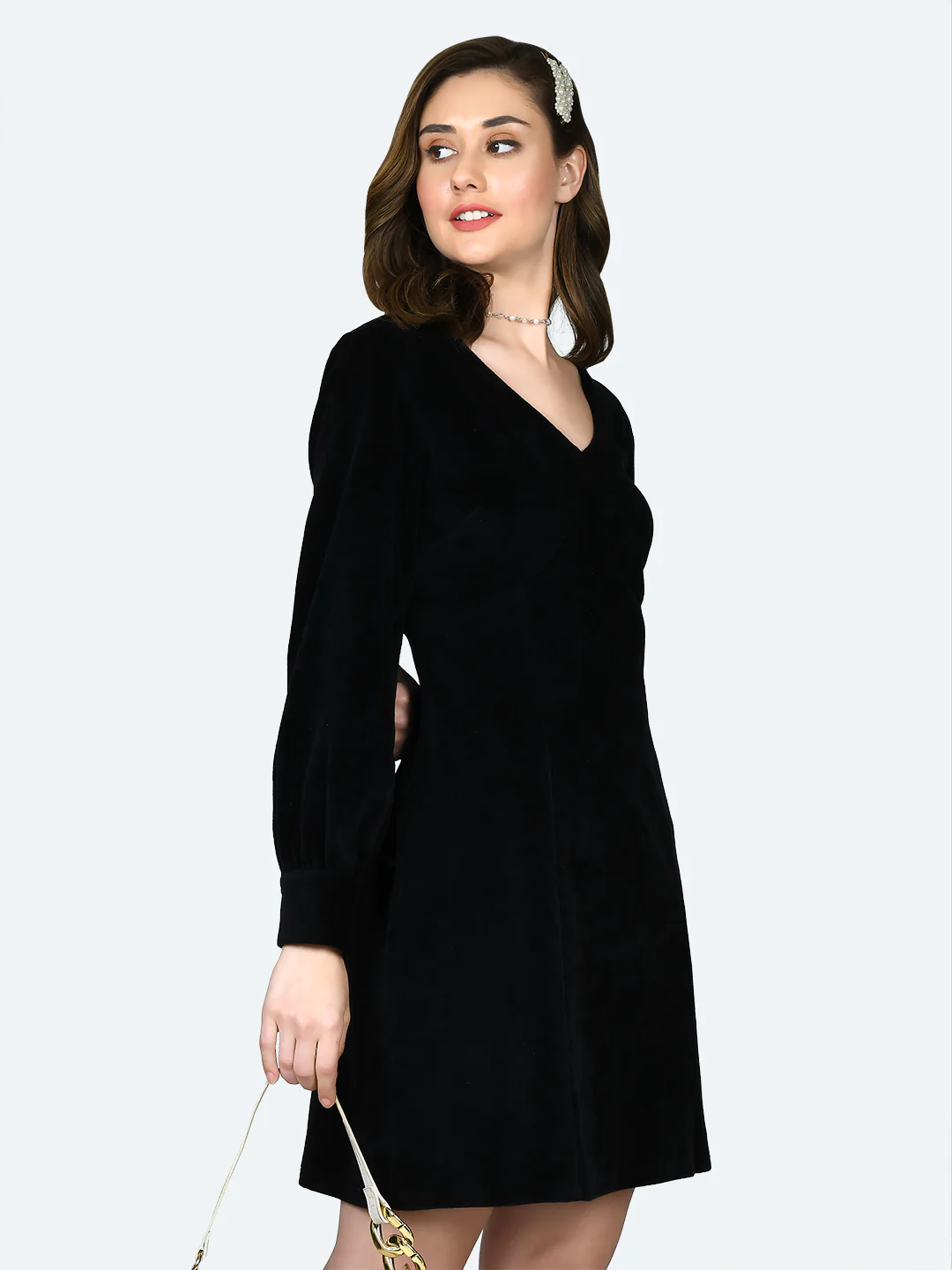 Black Solid Fitted Short Dress - Image 3