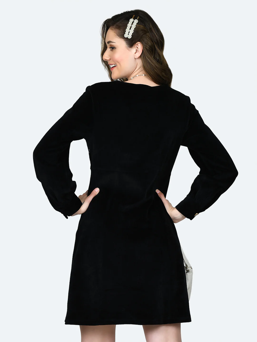 Black Solid Fitted Short Dress - Image 4