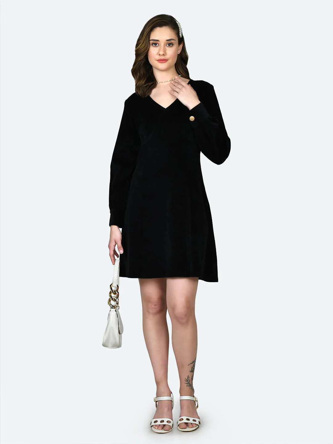 Black Solid Fitted Short Dress - Image 5