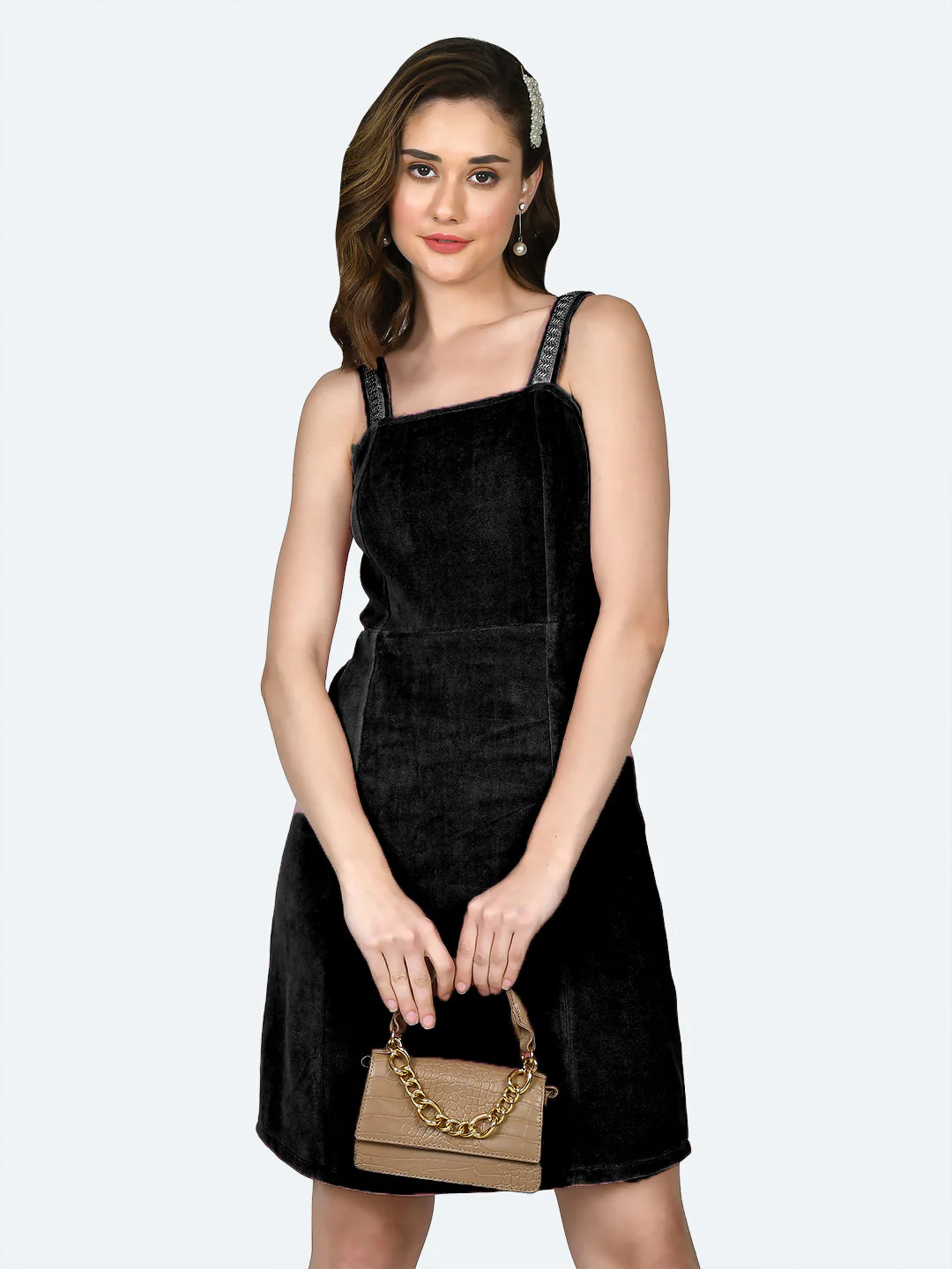 Black Solid Fitted Short Dress - Image 2