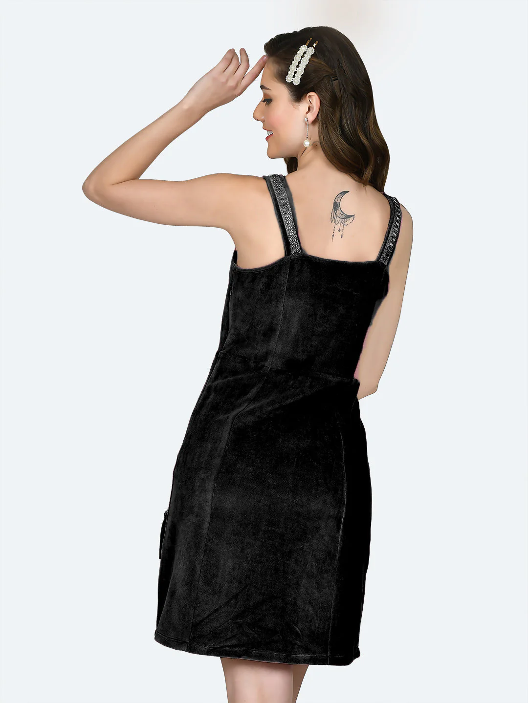 Black Solid Fitted Short Dress - Image 4