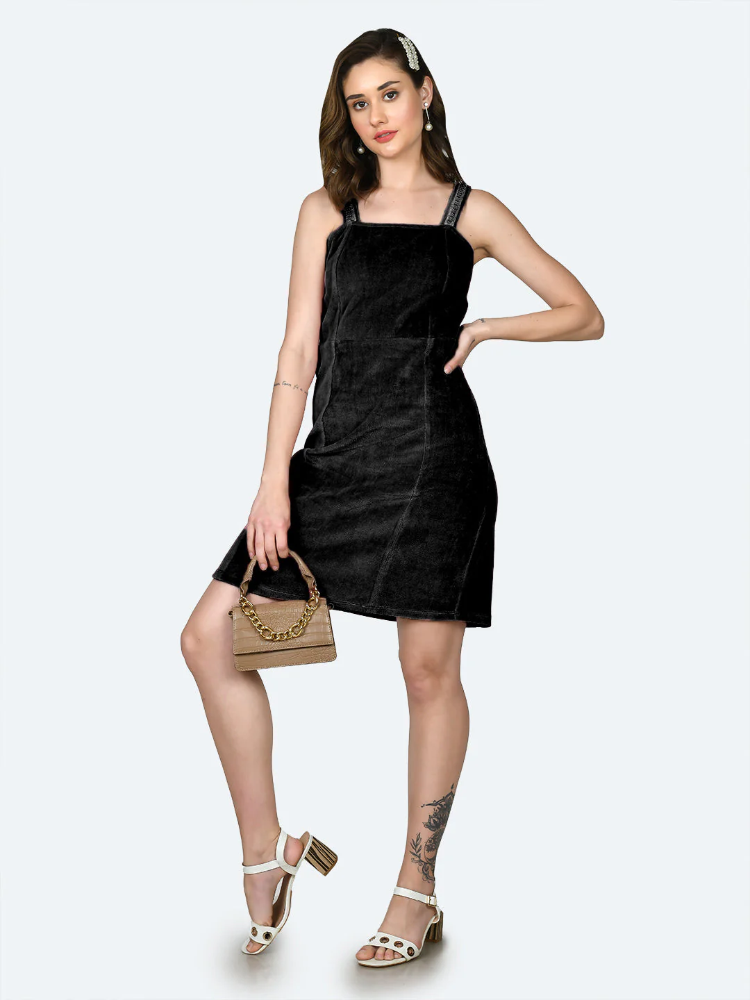 Black Solid Fitted Short Dress - Image 5