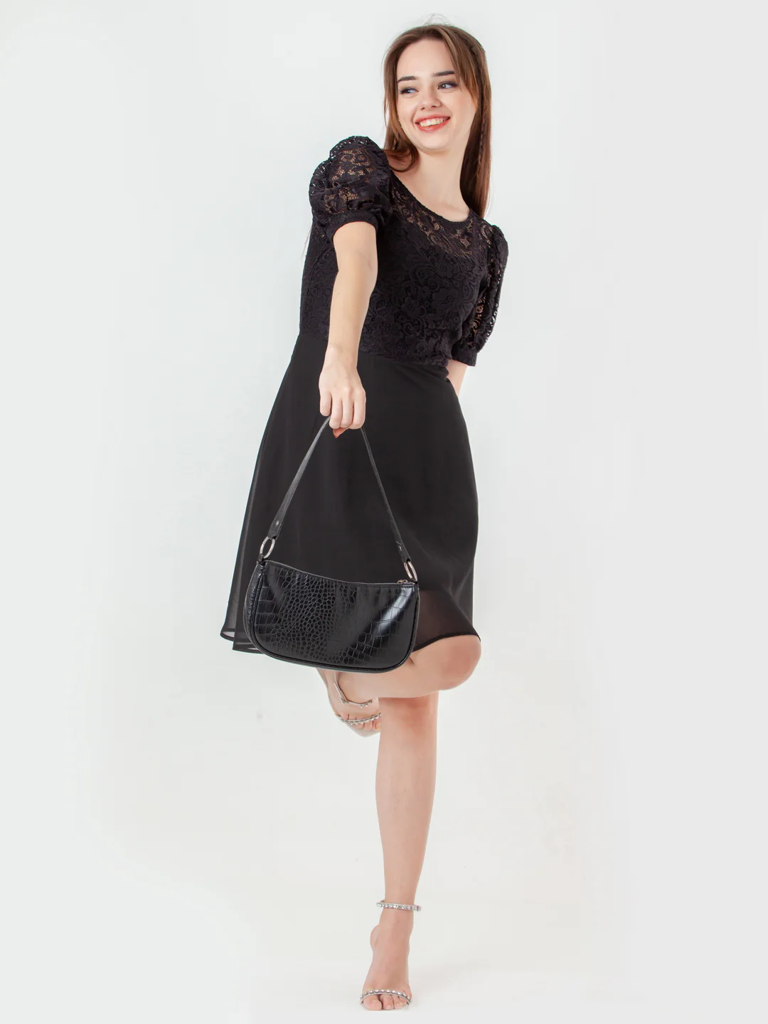 Black Solid Flared Short Dress