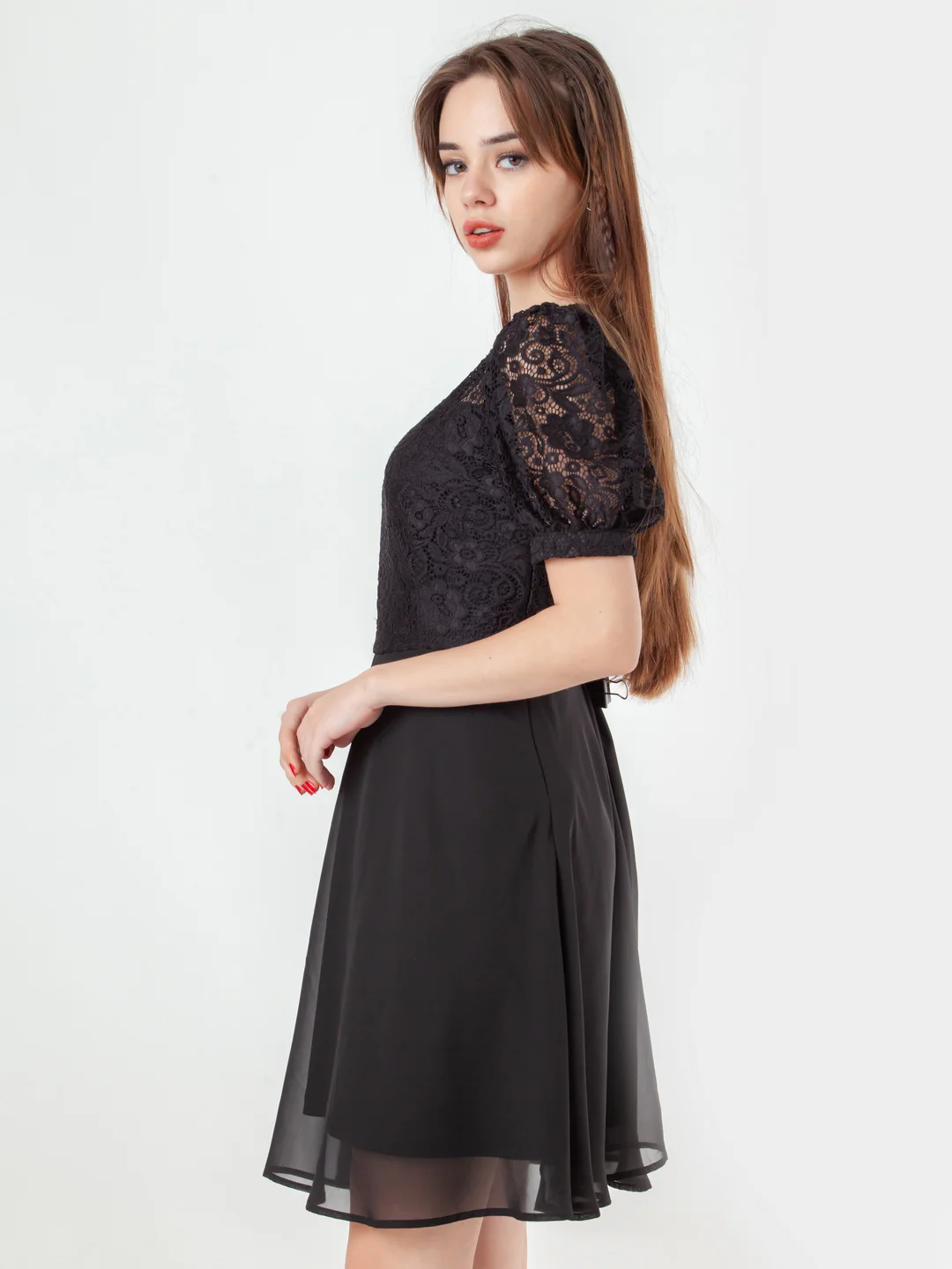 Black Solid Flared Short Dress - Image 3