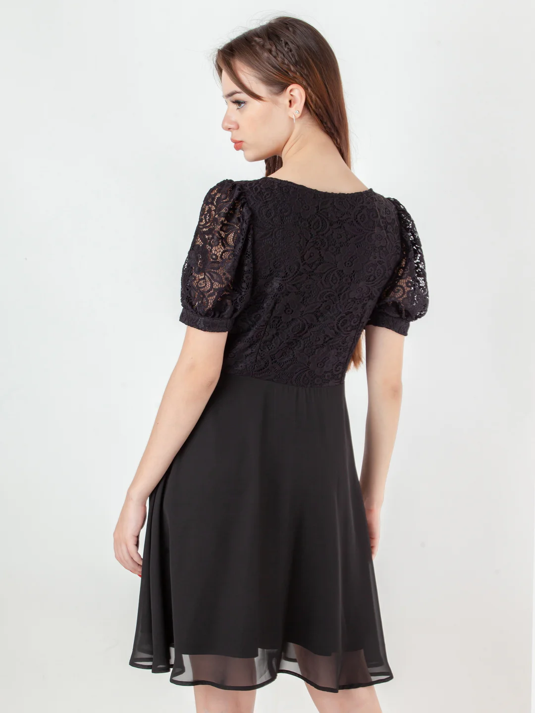 Black Solid Flared Short Dress - Image 4